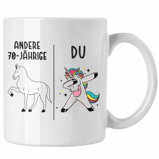 Trendation Tasse Trendation - 70. Geburtstag Frauen Tasse Einhorn Geschenk Geschenkidee weiß