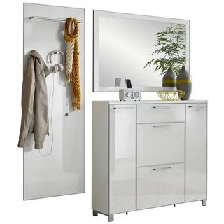 Garderobe, Weiß, Glas, Holzwerkstoff, 3-teilig, 190x195x31 cm, Garderobe, Garderoben-Sets