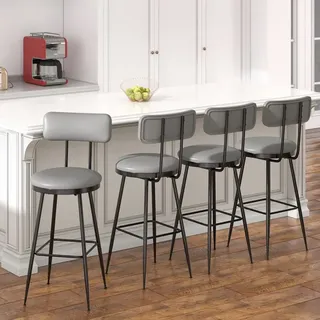 Barhocker - Pocketpop Set Von 4 - Sitzhöhe 65 Cm - Dunkelgraues Kunstleder - Metallstruktur