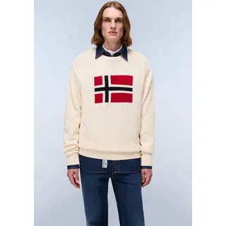 Strickpullover NAPAPIJRI "MURA", Herren, Gr. L, beige (beige dimity), Strick, Obermaterial: 100% Baumwolle, Rundhals, Rippbündchen, Pullover Strickpullover, Rundhals, Rippbündchen, Markenstickerei