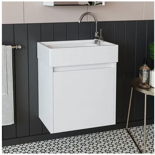 Roomart Badmöbel-Set MINI 50 hängend, 25 cm tief, Soft-Close, Keramikbecken in 5 Farben, (Komplett-Set für Badezimmer, Gäste WC, Unterschrank mit Waschbecken, Seitenschrank, Spiegelschrank), Soft-Close, Wandmontage, Keramikbecken inkl., 5 Farben, 25 cm tief weiß
