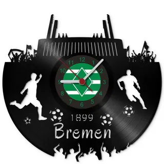 GRAVURZEILE Schallplattenuhr Bremen - 100% Vereinsliebe - Upcycling Design Wanduhr aus Vinyl Made in Germany