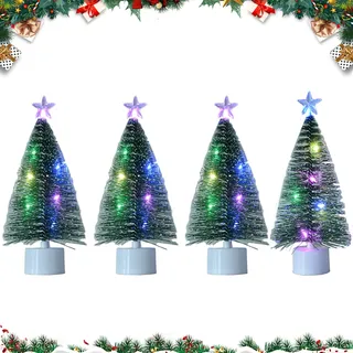 4 Stück Mini Weihnachtsbaum mit Licht 17cm Tisch Mini Weihnachtsbaum Bunte Lichter Künstlicher Desktop Tannenbaum mit Licht Mini Weihnachtsbaum mit LED Leuchten für DIY Xmas Hom Tischdekoration