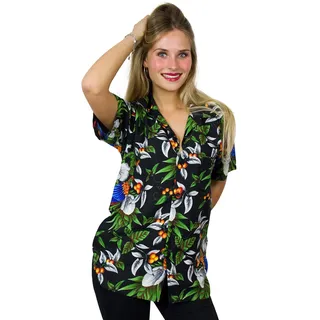 V.H.O. Funky Hawaiibluse Hawaiihemd Damen Kurzarm Fronttasche Hawaii-Print Strand Beach Palmen Diverse Farben - M