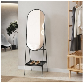en.casa Standspiegel, »Perano« Ovaler Spiegel mit Metallrahmen 160 x 46 cm Schwarz schwarz
