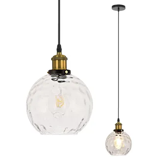 LFsem Glaskugel Pendelleuchte Esstisch, Buntglas Hängelampe E27 Hängeleuchte, Industrie Vintage Hängende Pendellampe für Schlafzimmer, Esszimmer & Küche (15cm,KLar