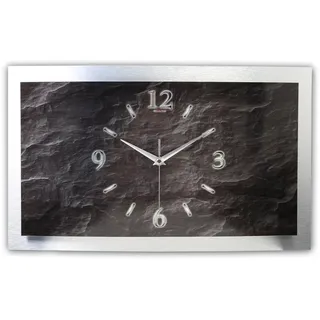 Kreative Feder 3D Designer Wanduhr Schiefer-Optik schwarz - flüsterleise Funkuhr Größe 50x30 cm in modernem Design