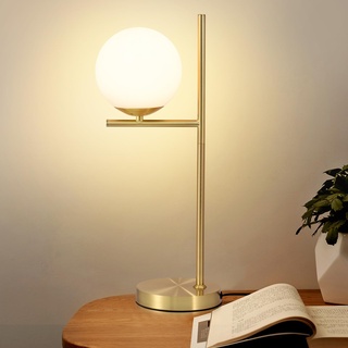 ZMH Tischlampe Wohnzimmer Modern Nachttischlampe - Tischleuchte Gold aus Weiß Glas E27 Fassung Industrial Nachttischleuchte Metall Design nachttischlampe mit Schalter für Schlafzimmer Büro