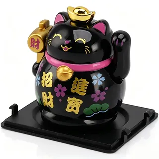 Cyrank Winkekatze Glückskatze Solar Neko, Solarbetriebene Maneki Neko Winkekatze, Lucky Cat, Japanische Katze Mit Wellenarm, Niedliche Chinesische Katze Für Heim- Und Autodekoration(Schwarz)