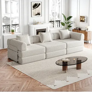 Schlafsessel Khaki Aus Chenille 2-in-1 Mit Stauraum In Der Armlehne Und Flexibler Modulkonfiguration