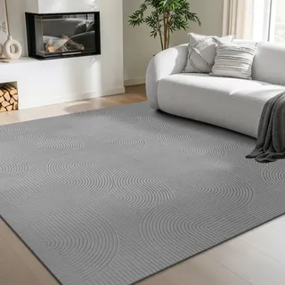 the carpet Rio - Moderner Kurzflor Teppich, weicher und pflegeleichter Anti-Rutsch-Teppich mit 3D-Optik, robust, für Wohnzimmer und Schlafzimmer, Grau, 200 x 200 cm Quadrat
