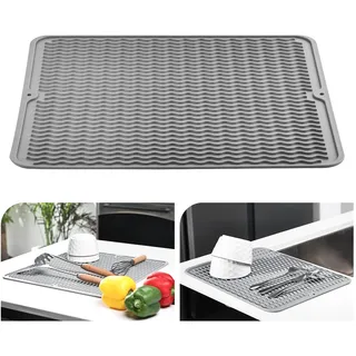 KitchenRaku Abtropfmatte 40x45cm , Geschirr aus Silikon hitzebeständiges rutschfestes Abtropfmatte Spüle,Spülmatte Abtropfunterlage,Tischset (Hellgrau)