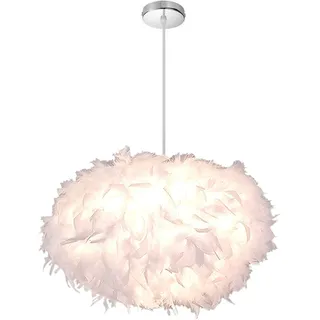 iDEGU Hängeleuchte Moderne Kronleuchter Lampenschirm aus weißen Federn E27 Lampe Hängelampe für Schlafzimmer Wohnzimmer – Ø 45 cm oval