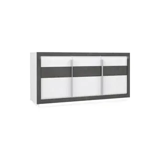 Sideboard  weiß Hochglanz Beton dunkel Optik B/H/T: ca. 193x98x53 cm - Weiss