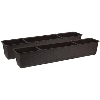 Tymar Blumenkasten mit Untersetzer, 2 Stück,Rattan, Balkonkasten, Pflanzkasten aus Kunststoff, Garten, Balkon, Terrasse((2pack) Braun, 70cm)