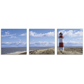 ARTland Glasbilder Wandbild Glas Bild 3er Set 3 teilig je 20x20 cm Quadratisch Strand Meer Küste Leuchtturm Sylt Nordsee Düne Himmel Maritim T9ML