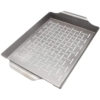 SANTOS Grillkorb/Gemüsekorb - Edelstahl - 33x22,4x2,5cm - Grillwok für Käse, Gemüse, Fleisch & Co. - Edelstahl-Grillkorb - Vegetarisch & Vegan Grillen