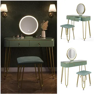 Vicco Schminktisch Frisiertisch Schminkkommode Grace Hellgrün Hochglanz LED-Spiegel Hocker 100x126 cm modern Schlafzimmer Kommode Schublade Ablage Aufbewahrung Kosmetiktisch Schminkkonsole Make-Up-Tisch