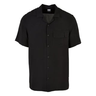 URBAN CLASSICS Langarmhemd Urban Classics Herren Viscose Camp Shirt (1-tlg) schwarz