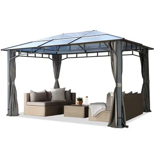 Pavillon 3x4 m Gartenpavillon ALU Gartenzelt mit Hardtop Dach Pergola Gazebo
