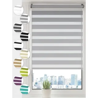 Sonello Doppelrollo Klemmfix ohne Bohren Duo Rollo Klemmrollo Sonnenschutzrollo Fensterrollo für Fenster & Türen Zebrarollo Seitenzugrollo 110cm ... - Grau