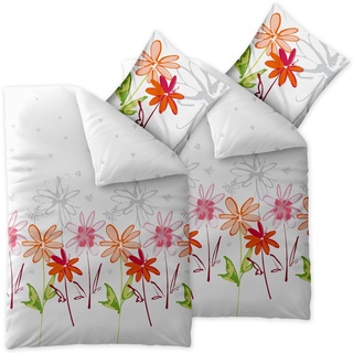 CelinaTex Enjoy Bettwäsche 155 x 220 cm 4teilig Baumwolle Bettbezug Seersucker Ayana Blumen Weiß Rot Grün
