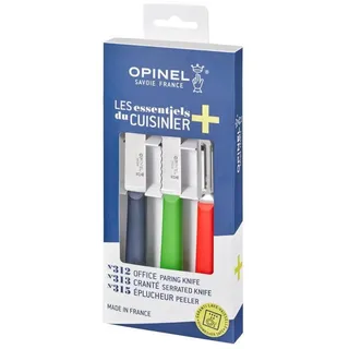 Opinel Messer-Set Küchenmesser-Set ESSENTIELS+ Trio, rostfrei, 3 Messer (3-teiliges Küchenmesser-Set bestehend aus Gemüsemesser, Wellenschliffmesser und Sparschäler, 3-tlg., Klingen aus rostfreiem Stahl – langlebig, korrosionsbeständig), Schneiden, Schälen und Zubereiten von Lebensmittel