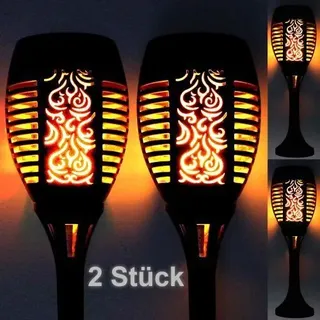 2er Set Solar Fackel mit Flammeneffekt und Standfuß Solar Leuchte Flackereffekt