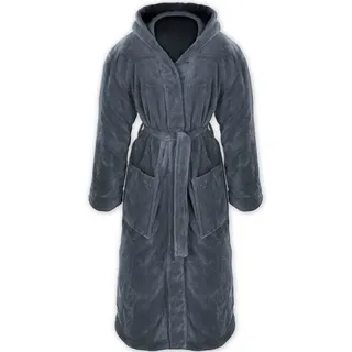 Gräfenstayn Unisex-Bademantel Bademantel Kapuze Flanell Fleece, XXXL Anthrazit, warm & kuschelig, Waden bis Knöchellang, Fronttaschen, Gürtel, S-XXXL grau XXXL | 139 cm