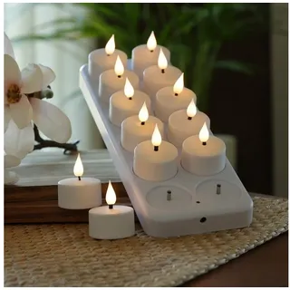 MARELIDA LED-Kerze LED Teelichter mit Ladestation wiederaufladbar D: 4cm flackernd 12St. (12-tlg) weiß