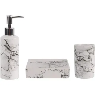 Optima Marmo Badezimmer Zubehör Set Seifenspender + Seifenschale + Becher, Marmoroptik (marmo-set)