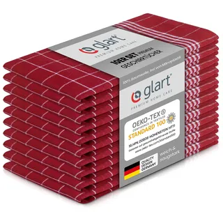 Glart 48RI2 10er Set Küchentücher 50x70 cm aus 100% Baumwolle in rot, OEKO-TEX Standard 100 zertifiziert, fusselfrei, waschbar, vorgewaschen für die Küche und Abwasch