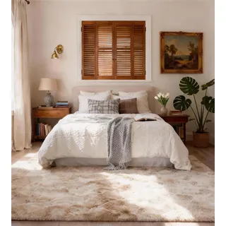VOFUSHON Teppich Wohnzimmer 200 x 300 cm Khaki | Hochflor, Waschbar, OEKO-TEX Zertifiziert, 35D Rückprallschaum, Schlafzimmer, Rutschfeste Unterseite, Flauschig