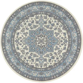 Teppich NOURISTAN "Parun Täbriz" Teppiche Gr. Ø 160 cm, 9 mm, 1 St., blau (creme, himmelblau) Esszimmerteppiche