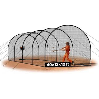 Vevor Baseball Schlagkäfig (Halbkreisförmig) Netz 1220x370x305 cm, Tragbares Trainingsnetz mit 4-lagigem & knotenlosem Polyestergewebe & Öffnung für Wurfmaschinen, inkl. Softball Trainingskäfignetz