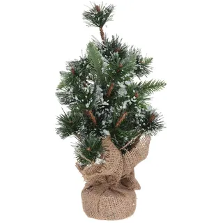 Mini Weihnachtsbaum grün 30cm mit Jutesack Glitzer Schnee Tisch Christbaum