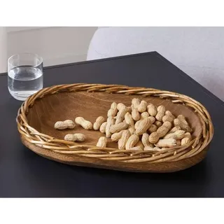 Dekoleidenschaft - Schale 'Flechtrand' aus Holz & Weide, oval, 37x27 cm, Handarbeit, Obstschale, Snackschale