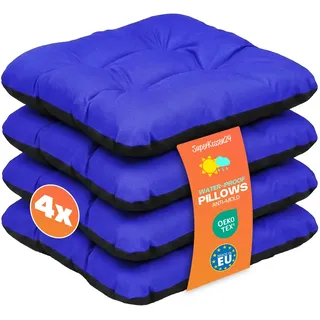 Outdoor Sitzkissen Stuhlkissen - 4er Set - 45 x 45 cm - Made in EU, Wasserdichtes & UV-beständig Gartenkissen - Stuhlauflage Stuhlpolster für Balkonstühle - Blau