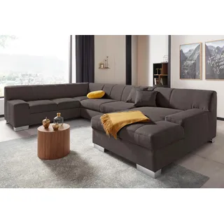 DOMO collection Wohnlandschaft Mikrofaser U-Form 3-Sitzer Grau