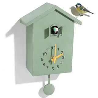 Gsycle Kuckucksuhr Wanduhr, Nordischer Stil, Kuckucksuhr Modern Mini Vogelstimmen, Pendel Hängeuhr, Cuckoo Uhr Für Kunst, Zuhause, Wohnzimmer, Büro Dekoration (Grün)