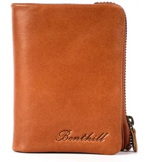 Benthill Geldbörse Klein Echt Leder Geldbeutel RFID Schutz 6 Kartenfächer Slim-Wallet, RFID-Schutz Kartenfächer Münzfach Reißverschlussfach braun