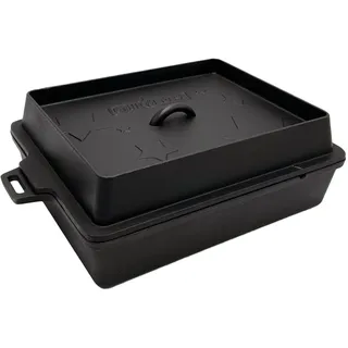 Grillfürst Dutch Oven ca. 6,5 Liter - stabil stehender Feuertopf mit flachem Boden ohne Füße, hitzebeständiger Gusseisen Topf, Deckel als Pfanne nutzbar, rund, BK 6