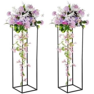 Inweder Schwarz Blumenständer Hochzeits Mittelstücke - 2 Stück Säulenvasen mit Metall Platte 100cm Hohe Bodenvase Geometrischer Schwarzvasen für Tischdeko Halloween Party Deko Wohnzimmer