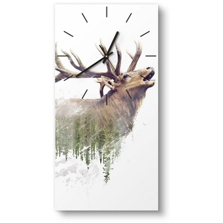 DEQORI Wanduhr 'Hirsch röhrt im Wald' (Glas Glasuhr modern Wand Uhr Design Küchenuhr) braun 30 cm x 60 cm
