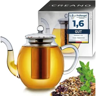 Creano Teekanne Creano Glas-Teekanne High Hoch mit Edelstahl-Sieb und Glas-Deckel, 1 l 1 l