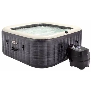 Intex 28450 - Whirlpool aufblasbar PureSpa Greystone Deluxe Quadrat, 4 Personen, 140 Düsen, Heizung und Wasseraufbereitung, PVC, Grau, 175x175x71 cm