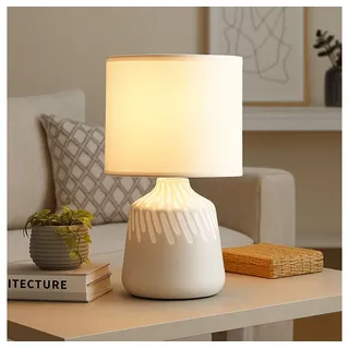GLOBO LIGHTING Tischleuchte, Leuchtmittel nicht inklusive, Tischlampe Nachttischlampe Leselampe aschfarben Textil Keramik 31,5 cm grau