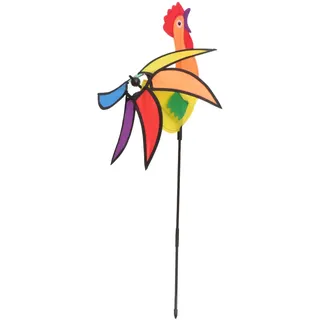 DELURA Garten-Windmühlen-Pfahl, Tier-Hahn, Windspiel, for den Außenbereich, Hof, Kunstdekoration, Windrad-Pfahl, Ornament for Rasendekoration, bunt/95