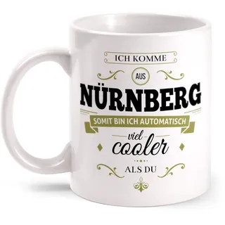 Fashionalarm Tasse Ich komme aus Nürnberg - beidseitig bedruckt mit coolem Spruch | Geschenk Idee für Nürnberger Männer & Frauen, Farbe:weiß