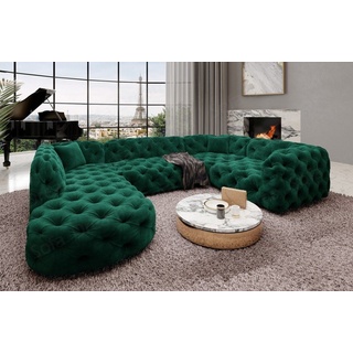 Sofa Dreams Wohnlandschaft Stoff Sofa Design Couch Lanzarote U Form Stoffsofa, Couch im Chesterfield Stil grün